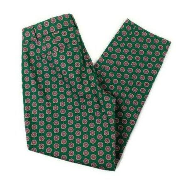 J. Crew Factory Green Pink Medallion Print City Fit Skimmer Pants Womens 0 - Picture 6 of 13